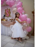 Beaded White 3D Flowers Tulle Tiered Flower Girl Dress